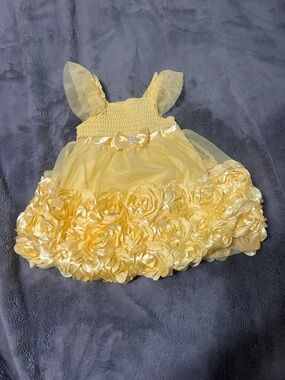Nannette Yellow Flower Rosette Tulle Party Dress